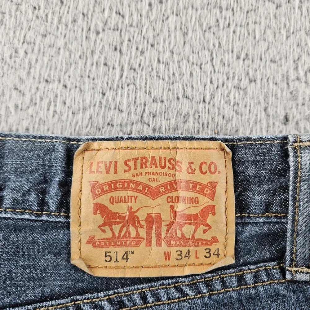 Levis Jeans Mens‎ 34x34 Blue 514 Straight Leg Medium Wash Zip Fly Denim Classic